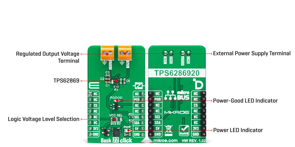 Buck 22 Click hardware overview image