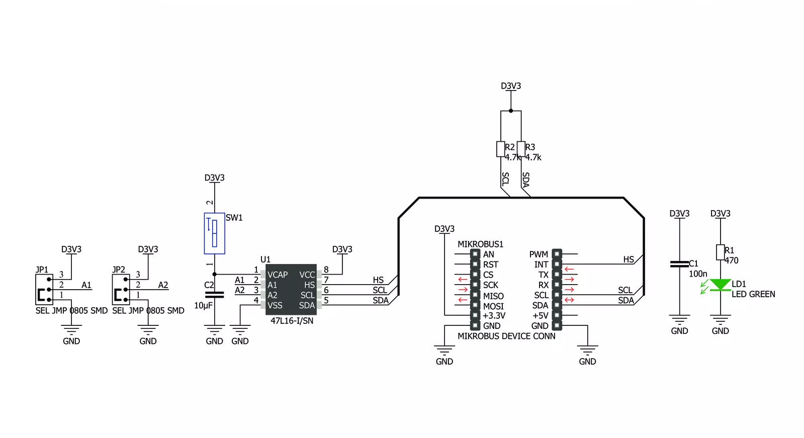 EERAM 3.3V Click Schematic schematic