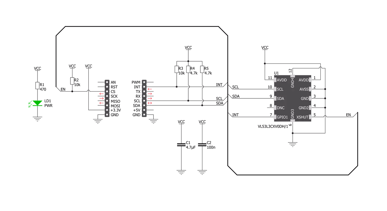 LightRanger 8 Click Schematic schematic