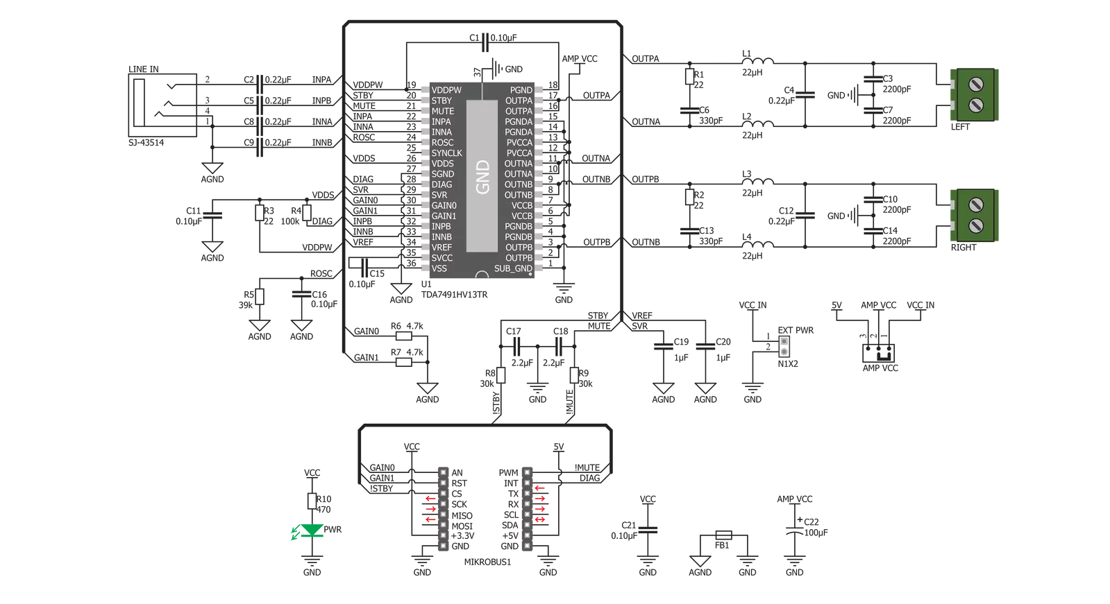 AudioAmp 2 Click Schematic schematic