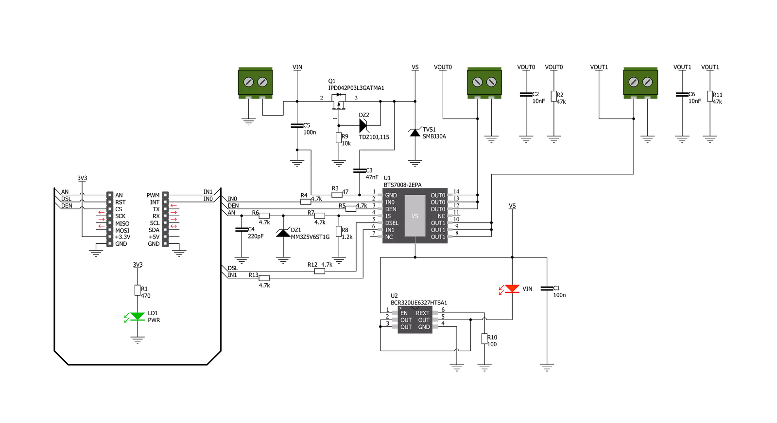 PROFET 2 Click - 7.5A Schematic schematic