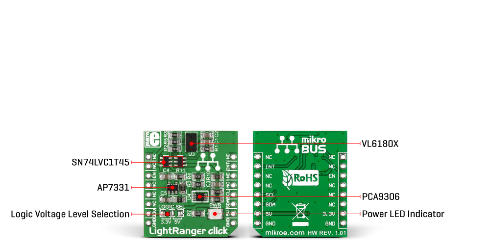 LightRanger Click hardware overview image