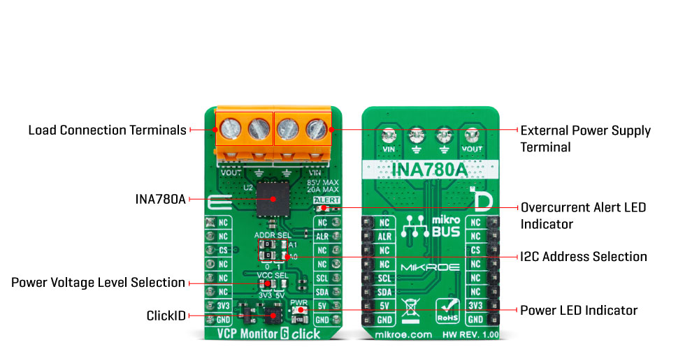 VCP Monitor 6 Click hardware overview image