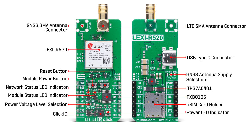 LTE IoT 15 Click hardware overview image