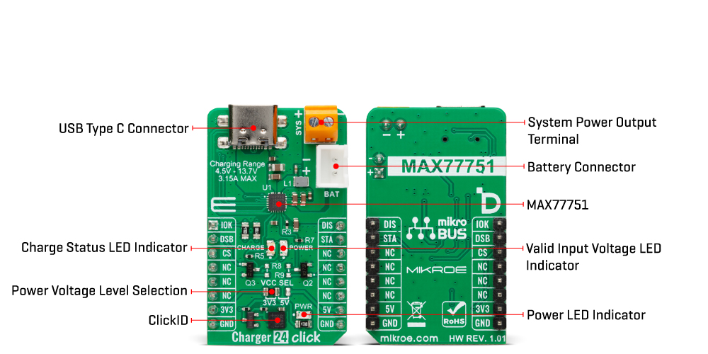 Charger 24 Click hardware overview image