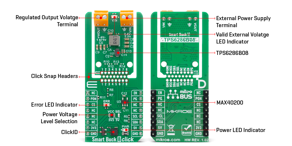 Smart Buck 8 Click hardware overview image