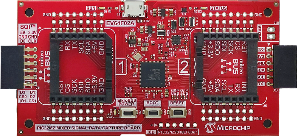 PIC32MZ MXS Data Capture Board front image hardware assembly