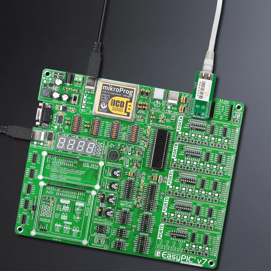 EasyPIC v7 Access MB 1 - upright/background hardware assembly