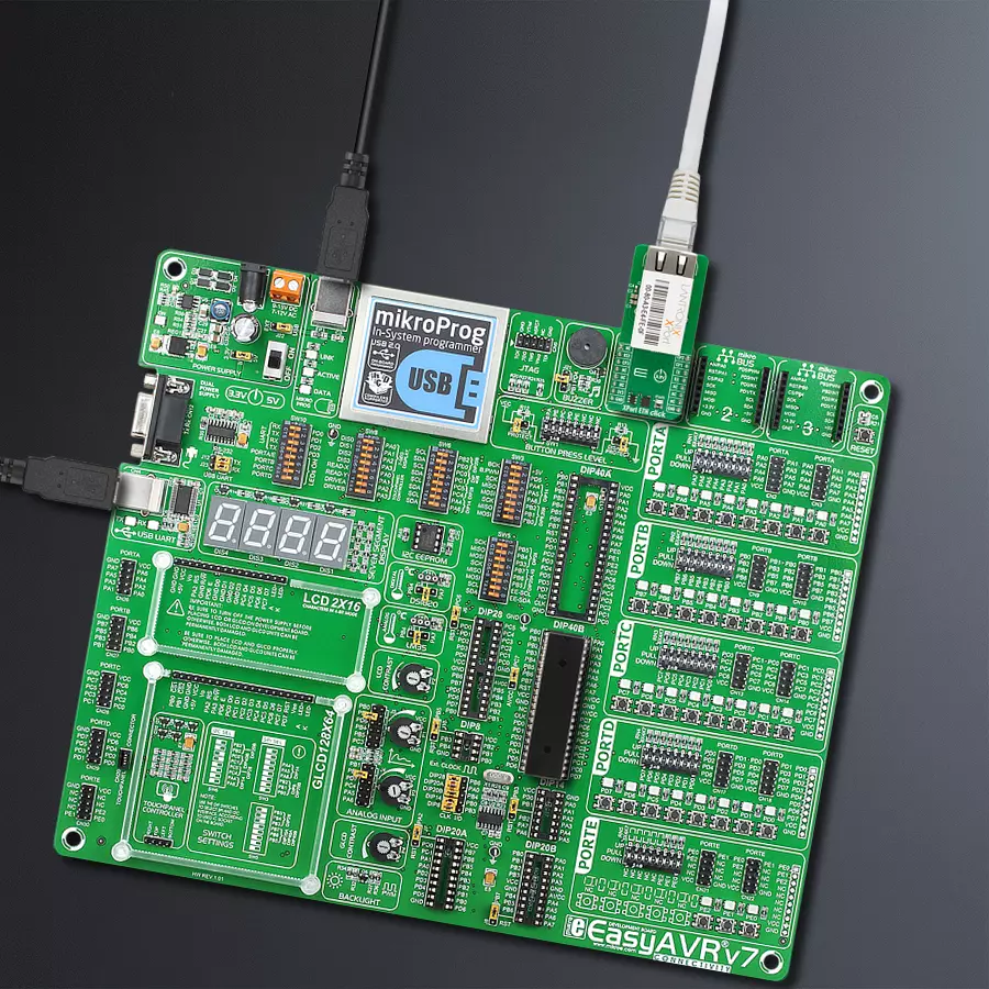 EasyAVR v7 Access DIP MB 1 - upright/background hardware assembly