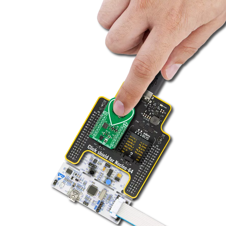 Heart Rate 13 Click with Nucleo 64 with STM32L452RE MCU