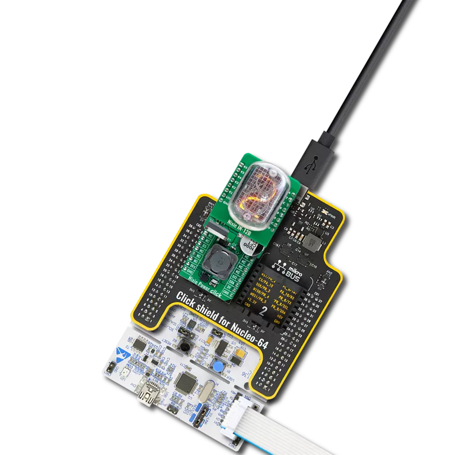 Provide the necessary high voltage to power Nixie tubes with Nixie Power Click and STM32L073RZ
