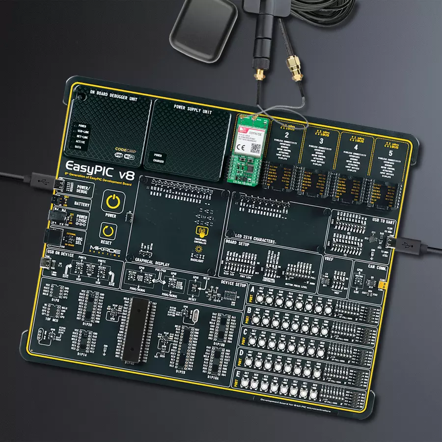 EasyPIC v8 Access DIPMB 1 - upright/background hardware assembly