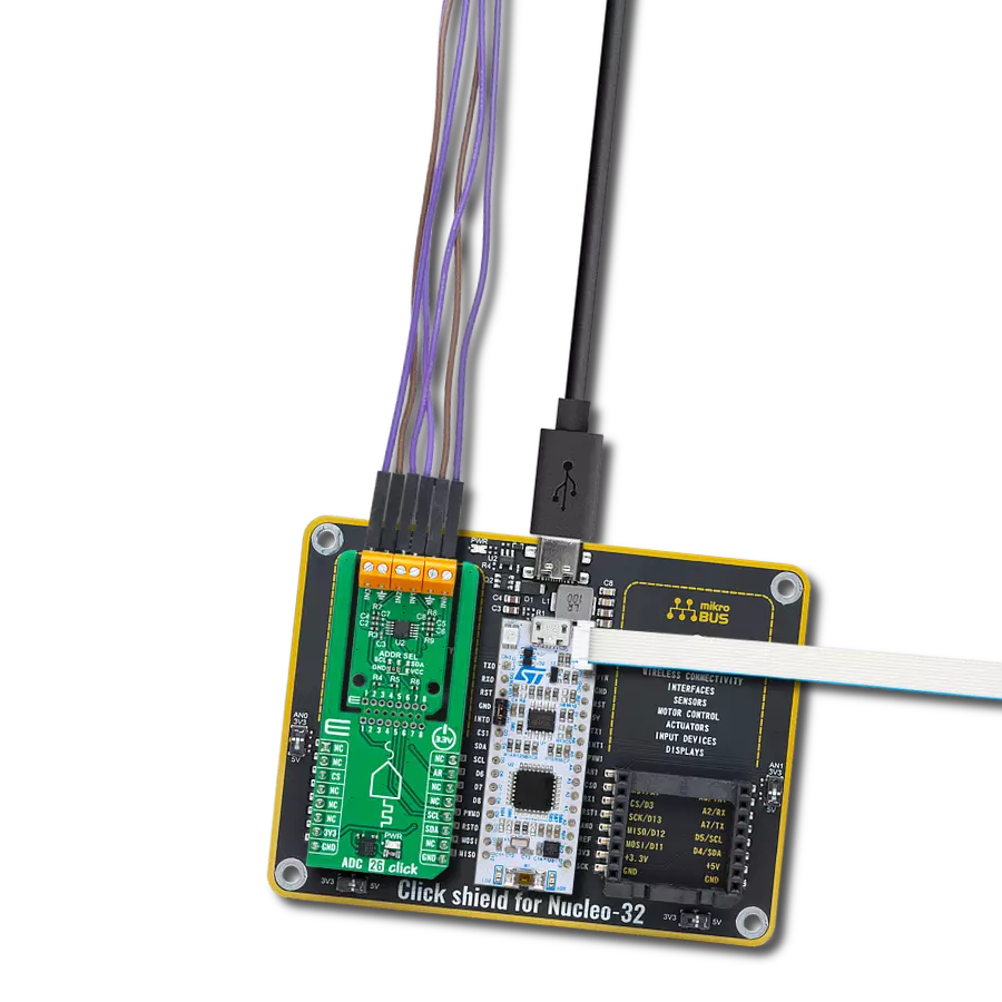 ADC 26 Click with Nucleo 32 with STM32F303K8 MCU