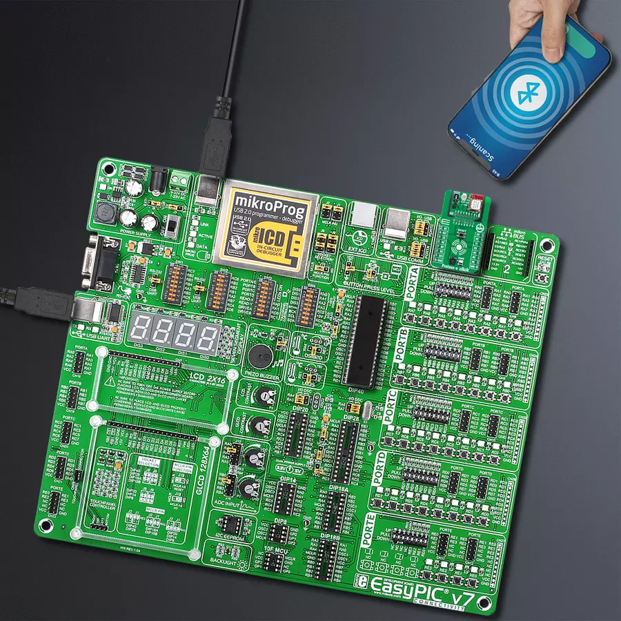 EasyPIC v7 Access MB 1 - upright/background hardware assembly