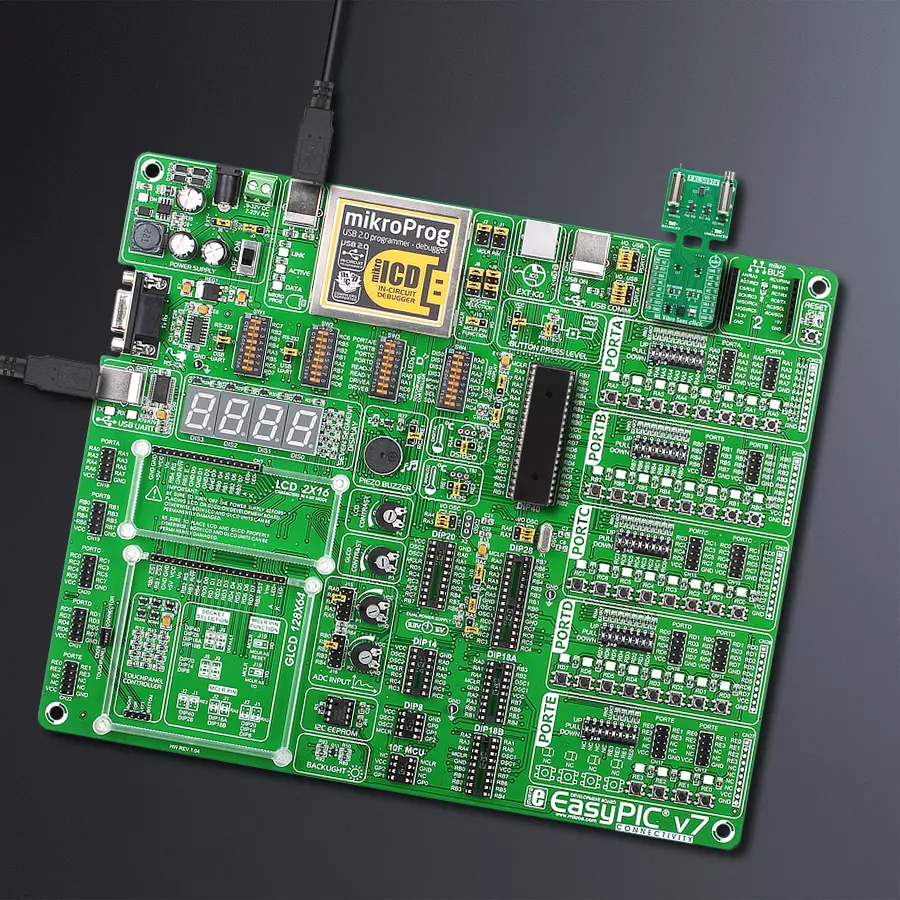 EasyPIC v7 Access MB 1 - upright/background hardware assembly
