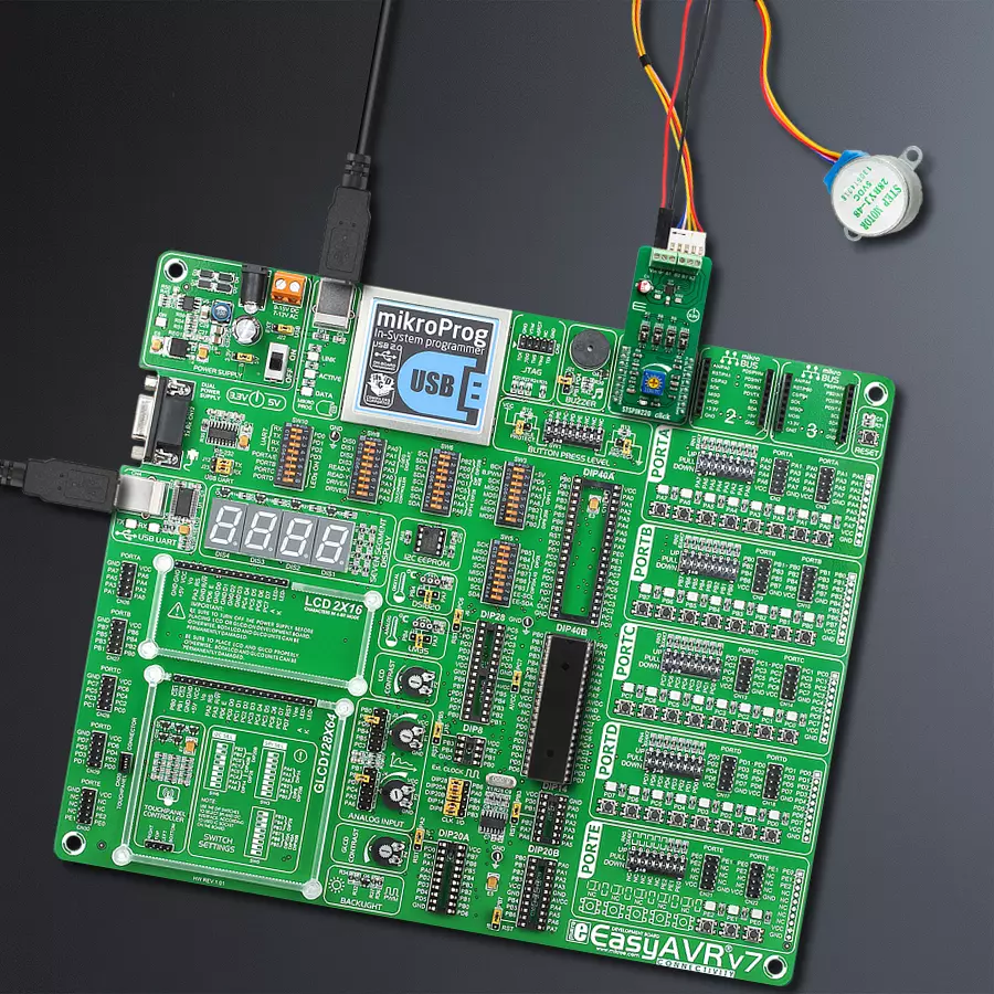 EasyAVR v7 Access DIP MB 1 - upright/background hardware assembly
