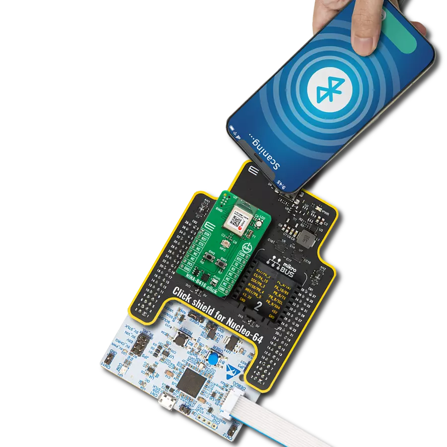 NINA-B416 Click with Nucleo 64 with STM32G474RE MCU