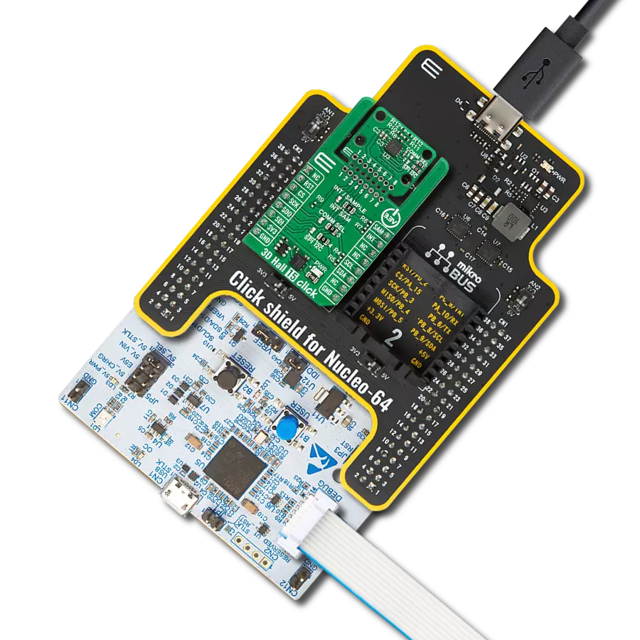 3D Hall 15 Click - I2C with Nucleo 64 with STM32G474RE MCU