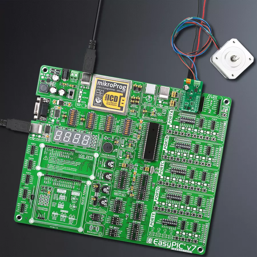 EasyPIC v7 Access MB 1 - upright/background hardware assembly