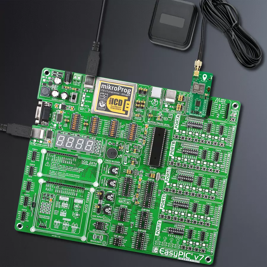 EasyPIC v7 Access MB 1 - upright/background hardware assembly