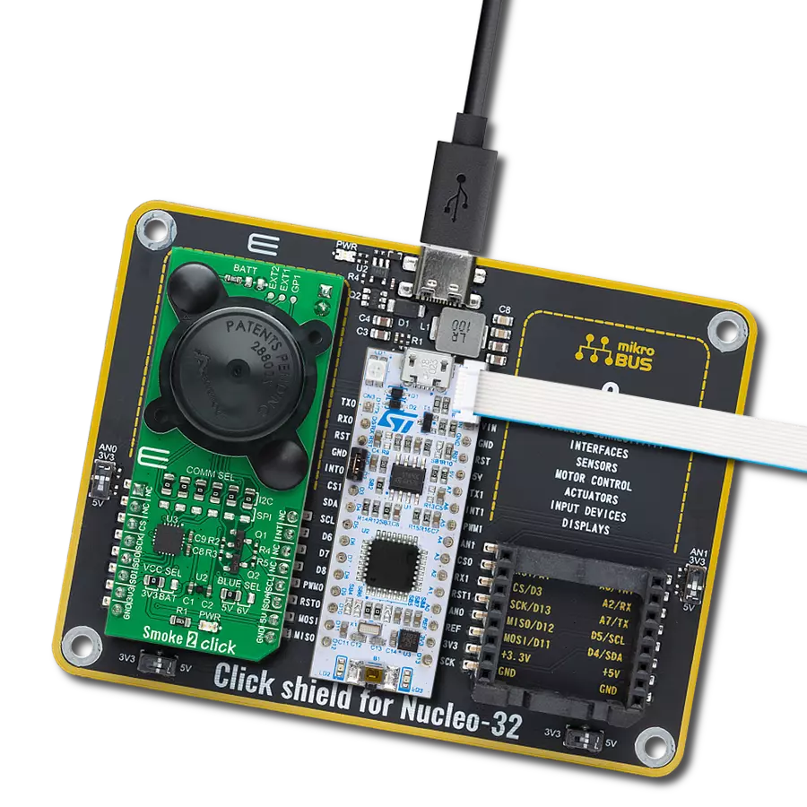 Smoke 2 Click with Nucleo 32 with STM32L031K6 MCU