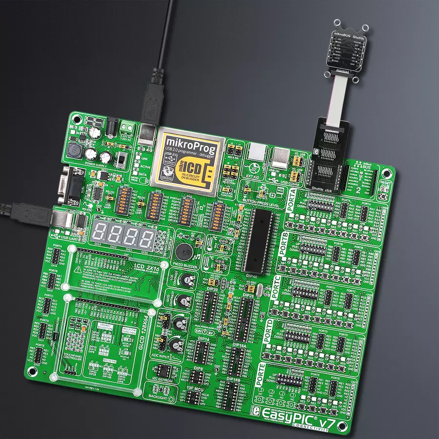 EasyPIC v7 Access MB 1 - upright/background hardware assembly