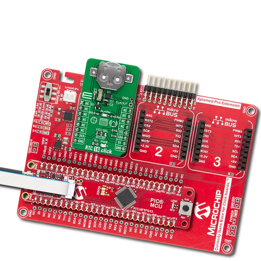 RTC 16 Click with Curiosity Nano with PIC18F57Q43