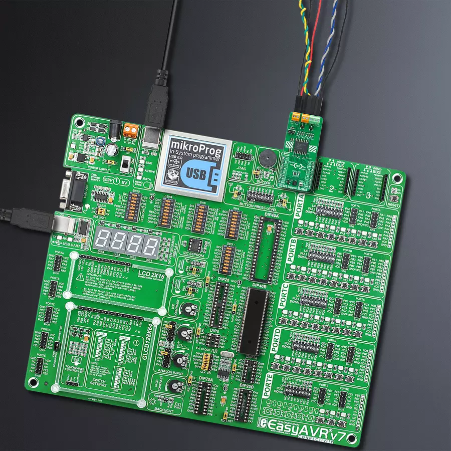 EasyAVR v7 Access DIP MB 1 - upright/background hardware assembly