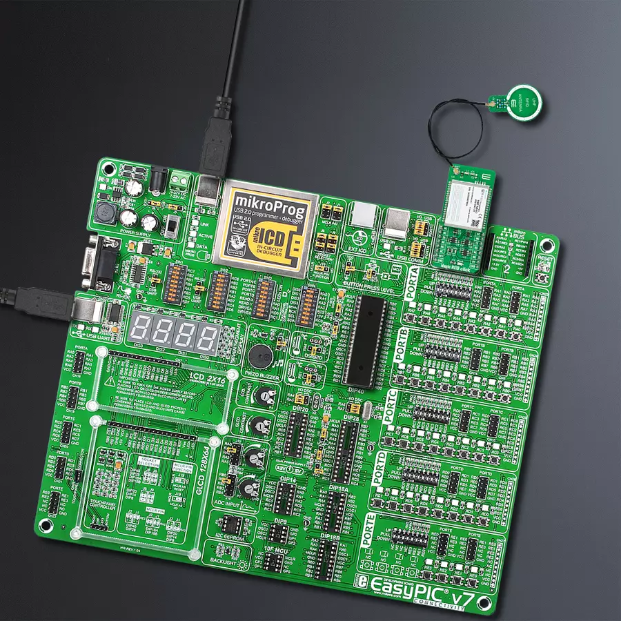 EasyPIC v7 Access MB 1 - upright/background hardware assembly