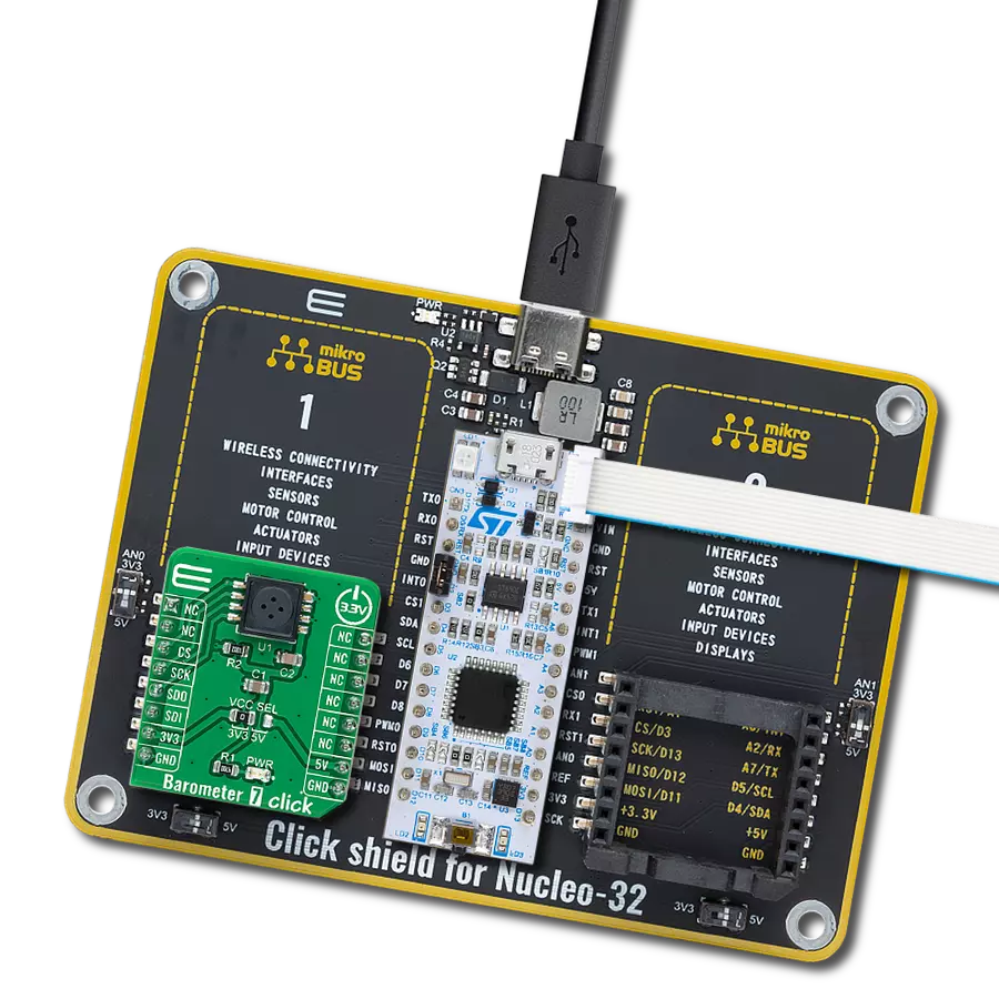 Barometer 7 Click with Nucleo 32 with STM32F031K6 MCU
