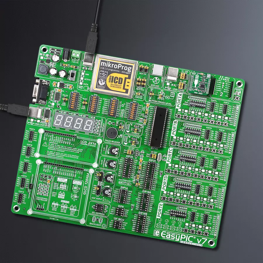 EasyPIC v7 Access MB 1 - upright/background hardware assembly