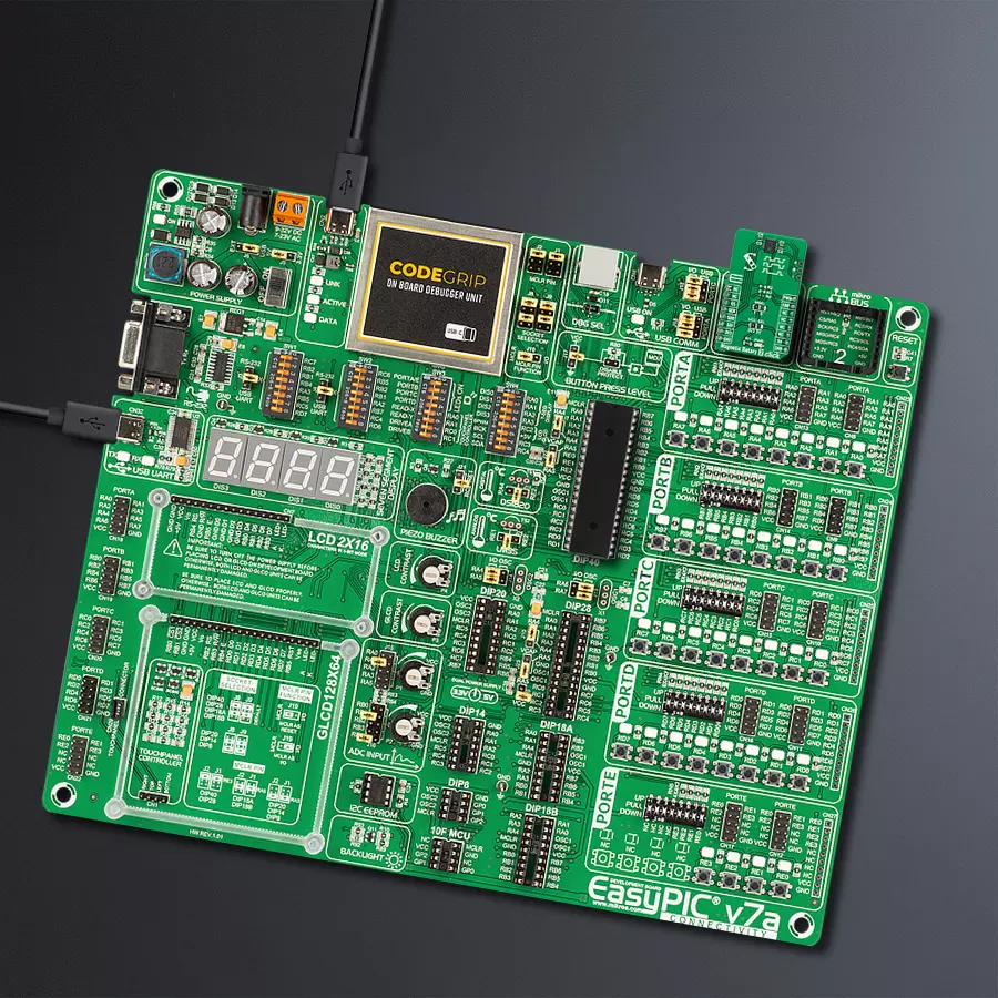 EasyPIC v7a Access MB 1 - upright/background hardware assembly