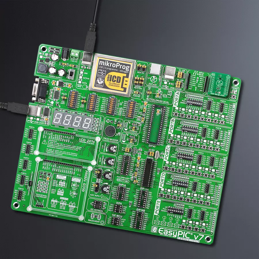 EasyPIC v7 Access MB 1 - upright/background hardware assembly