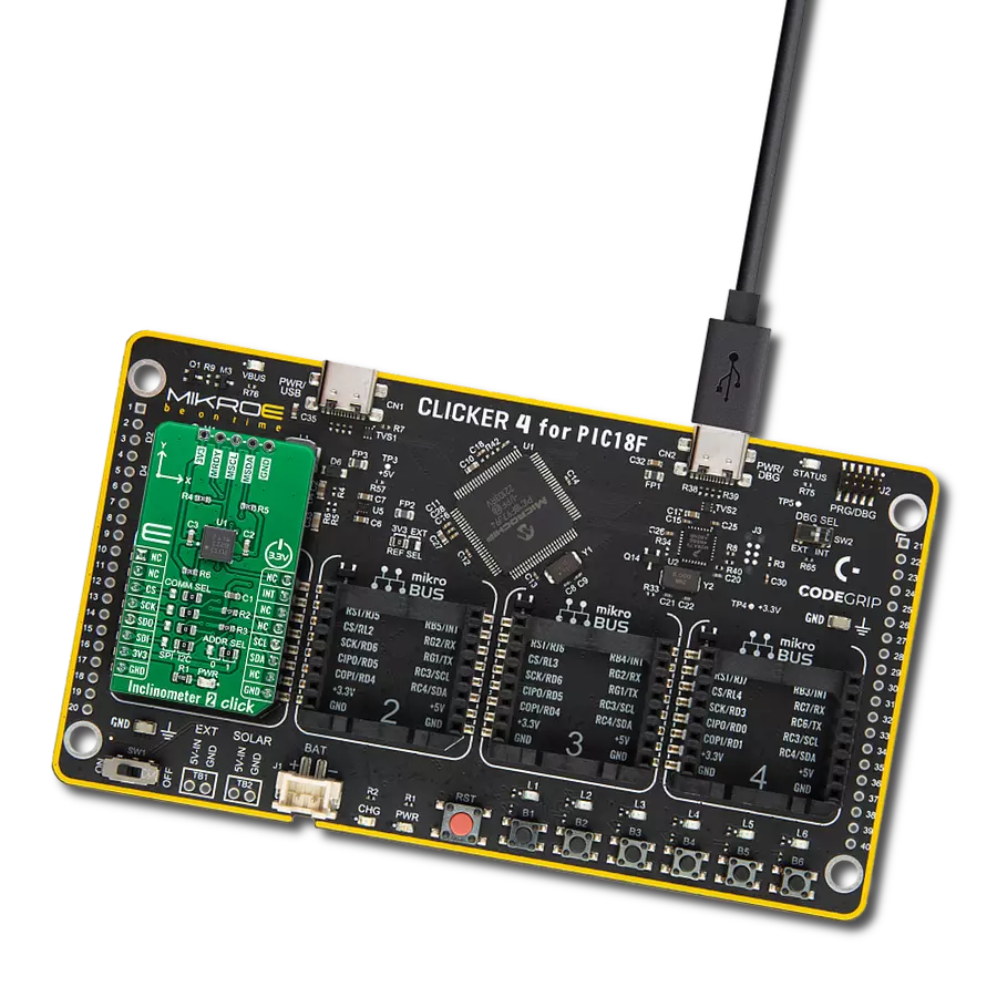 Inclinometer 2 Click with CLICKER 4 for PIC18F