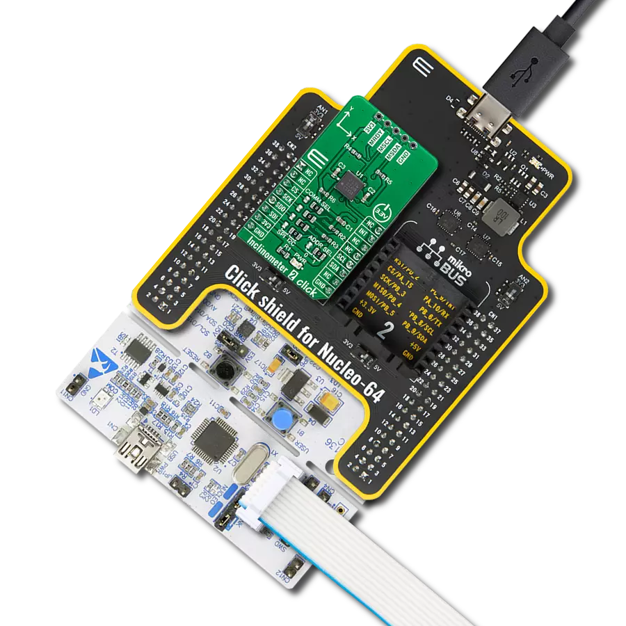 Inclinometer 2 Click with Nucleo 64 with STM32G070RB MCU