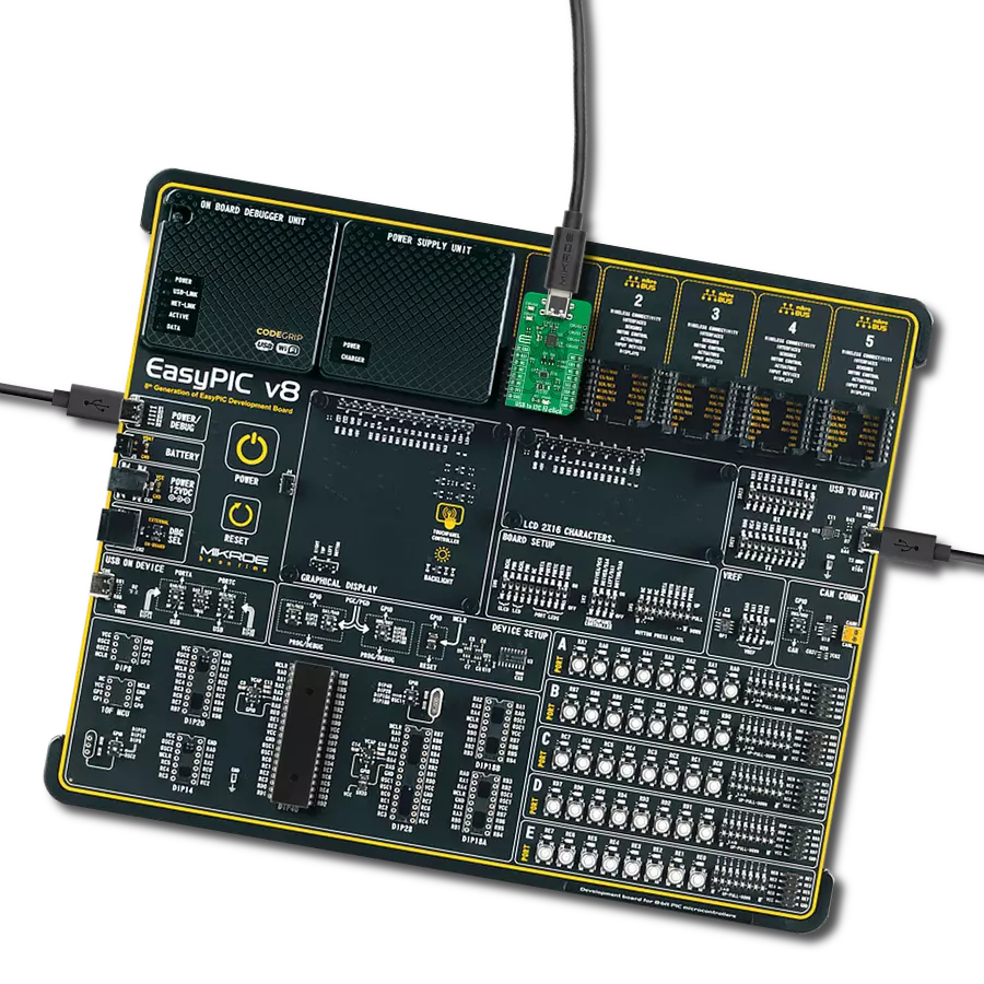 USB to I2C interface solution which simplifies USB implementations based on the USB to I2C 2 Click and EasyPIC v8 targeting PIC18LF46K42