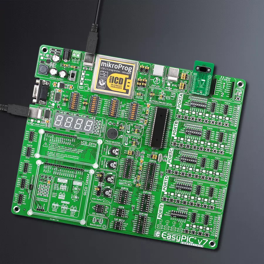 EasyPIC v7 Access MB 1 - upright/background hardware assembly