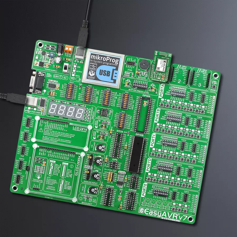 EasyAVR v7 Access DIP MB 1 - upright/background hardware assembly