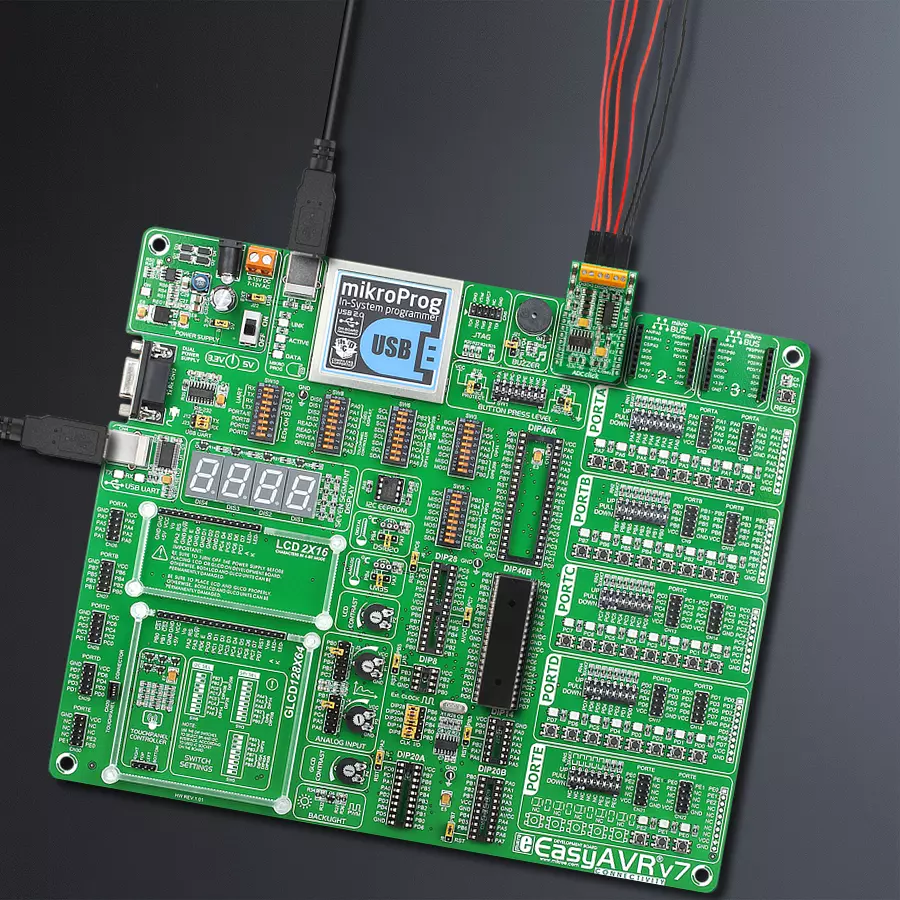 EasyAVR v7 Access DIP MB 1 - upright/background hardware assembly
