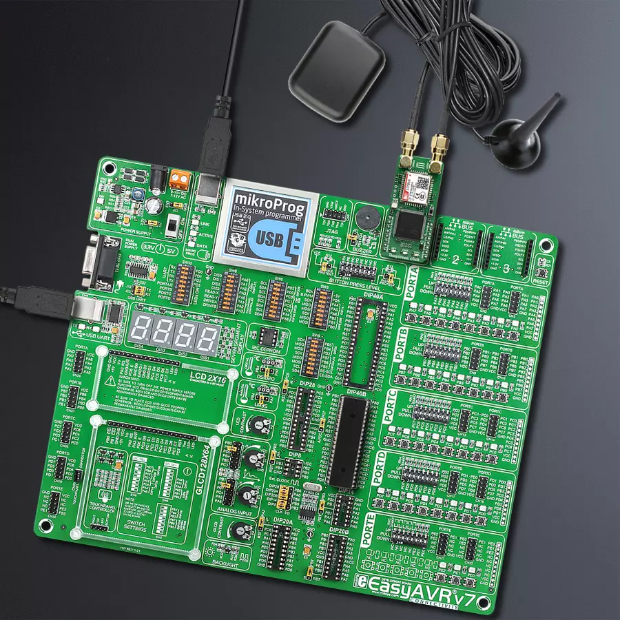 EasyAVR v7 Access DIP MB 1 - upright/background hardware assembly