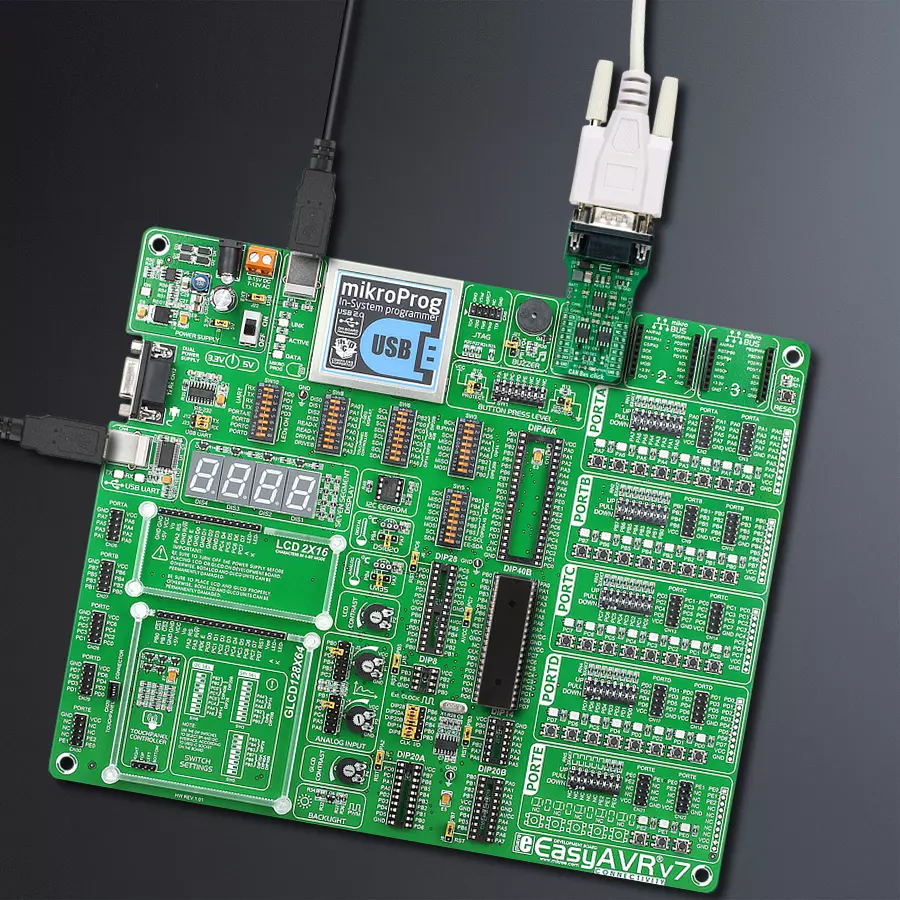 EasyAVR v7 Access DIP MB 1 - upright/background hardware assembly