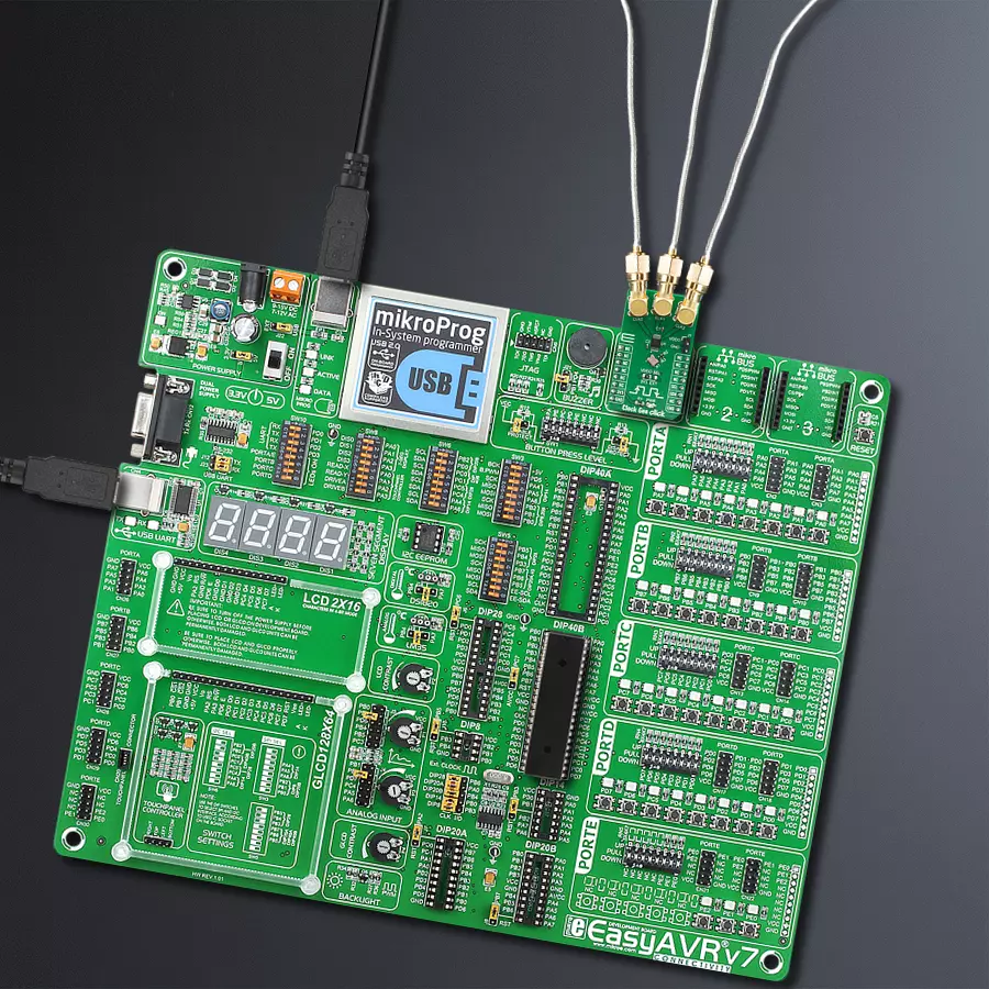 EasyAVR v7 Access DIP MB 1 - upright/background hardware assembly