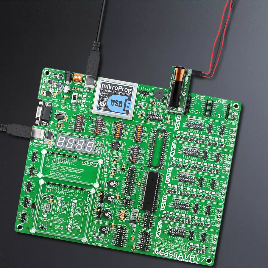 EasyAVR v7 Access DIP MB 1 - upright/background hardware assembly