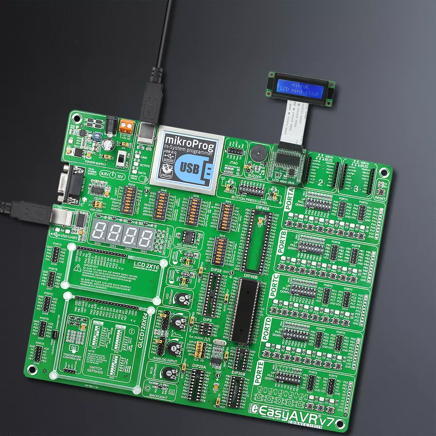 EasyAVR v7 Access DIP MB 1 - upright/background hardware assembly