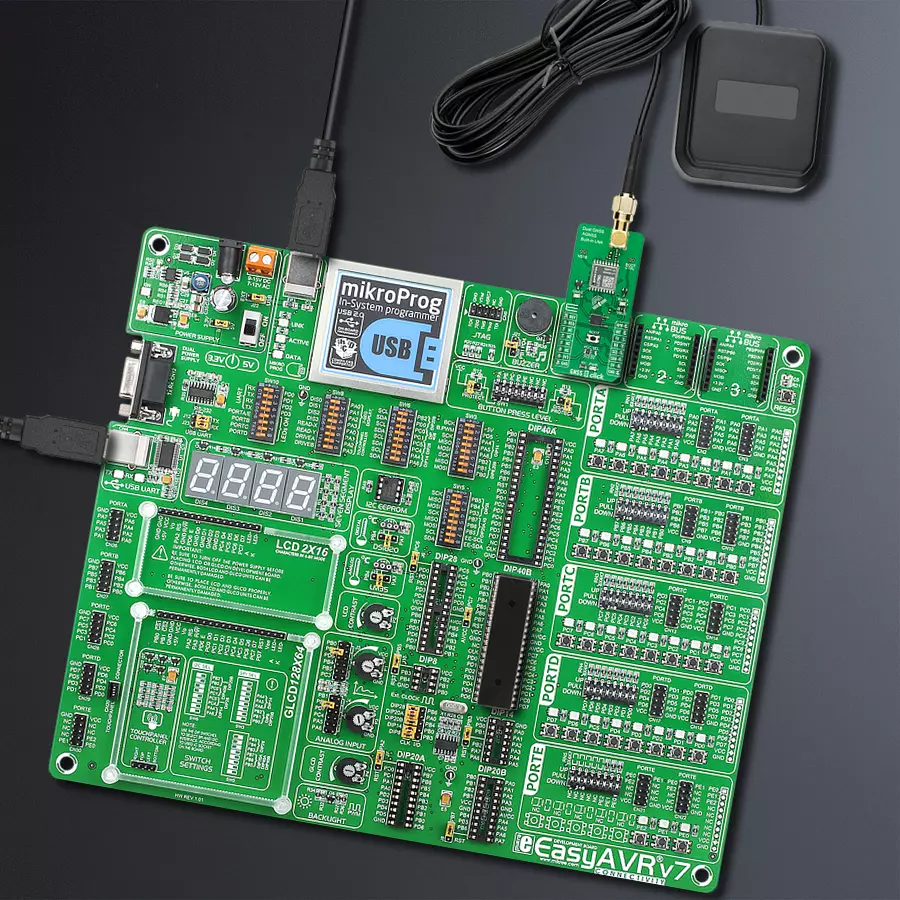 EasyAVR v7 Access DIP MB 1 - upright/background hardware assembly