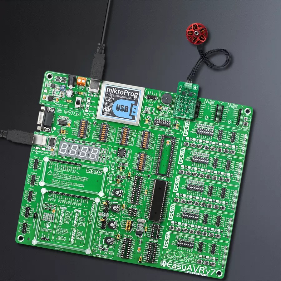 EasyAVR v7 Access DIP MB 1 - upright/background hardware assembly