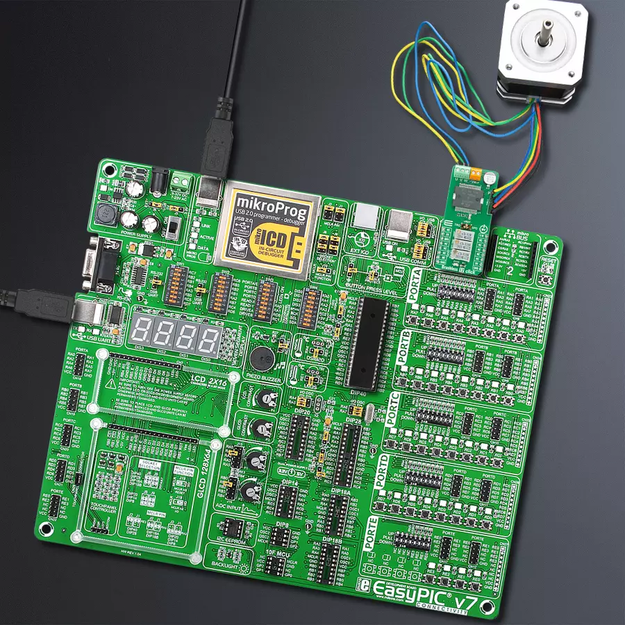 EasyPIC v7 Access MB 1 - upright/background hardware assembly