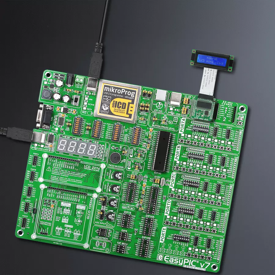 EasyPIC v7 Access MB 1 - upright/background hardware assembly
