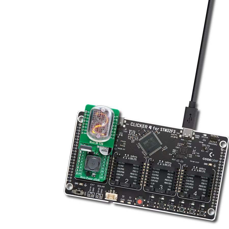 Provide the necessary high voltage to power Nixie tubes with Nixie Power Click and STM32F302VC