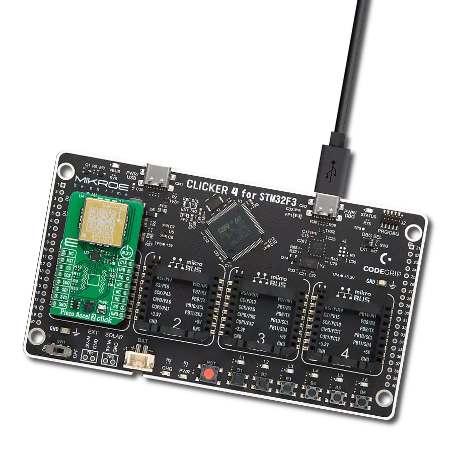 Measure acceleration in three axes (X, Y, Z) to detect vibrations and shocks with 830M1-0025 and STM32F302VC